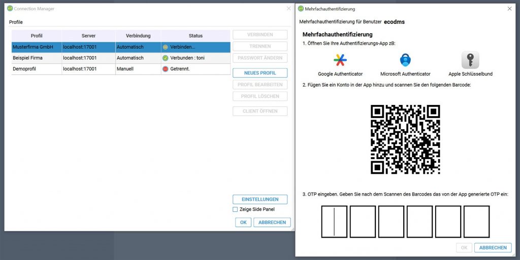 Multifaktor-Authentifizierung bei ecoDMS